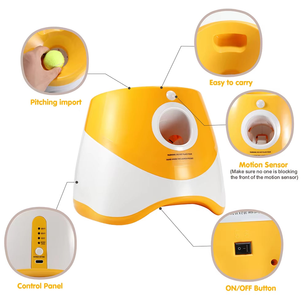 Automatic Throwing Machine Catapult for Dog Pet Toys Tennis Launcher Pet Ball Throw Device 3/6/9M Section + 3 Balls Dog Training